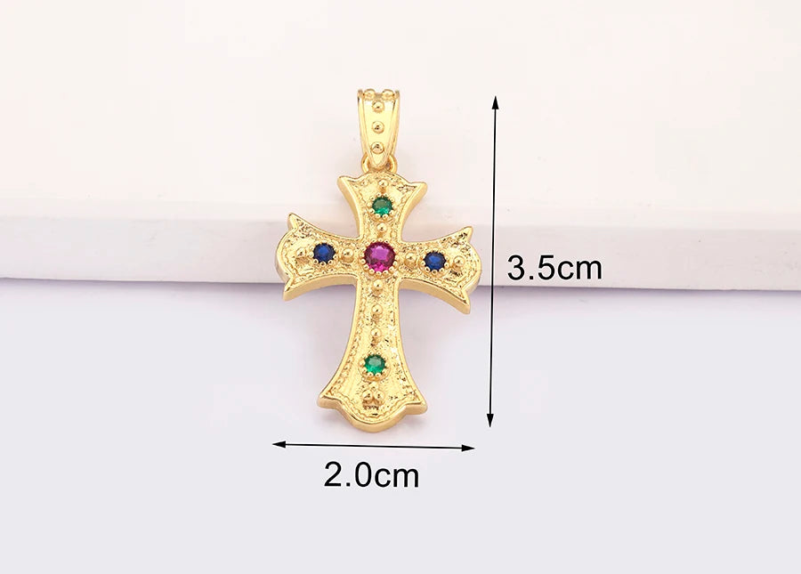 New Retro Christian Jesus Cross Pendant DIY Necklace For Women Copper Shiny Zircon Charms Jewelry Making Supplies Accessories