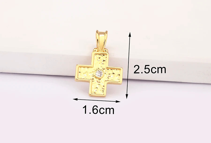 New Retro Christian Jesus Cross Pendant DIY Necklace For Women Copper Shiny Zircon Charms Jewelry Making Supplies Accessories