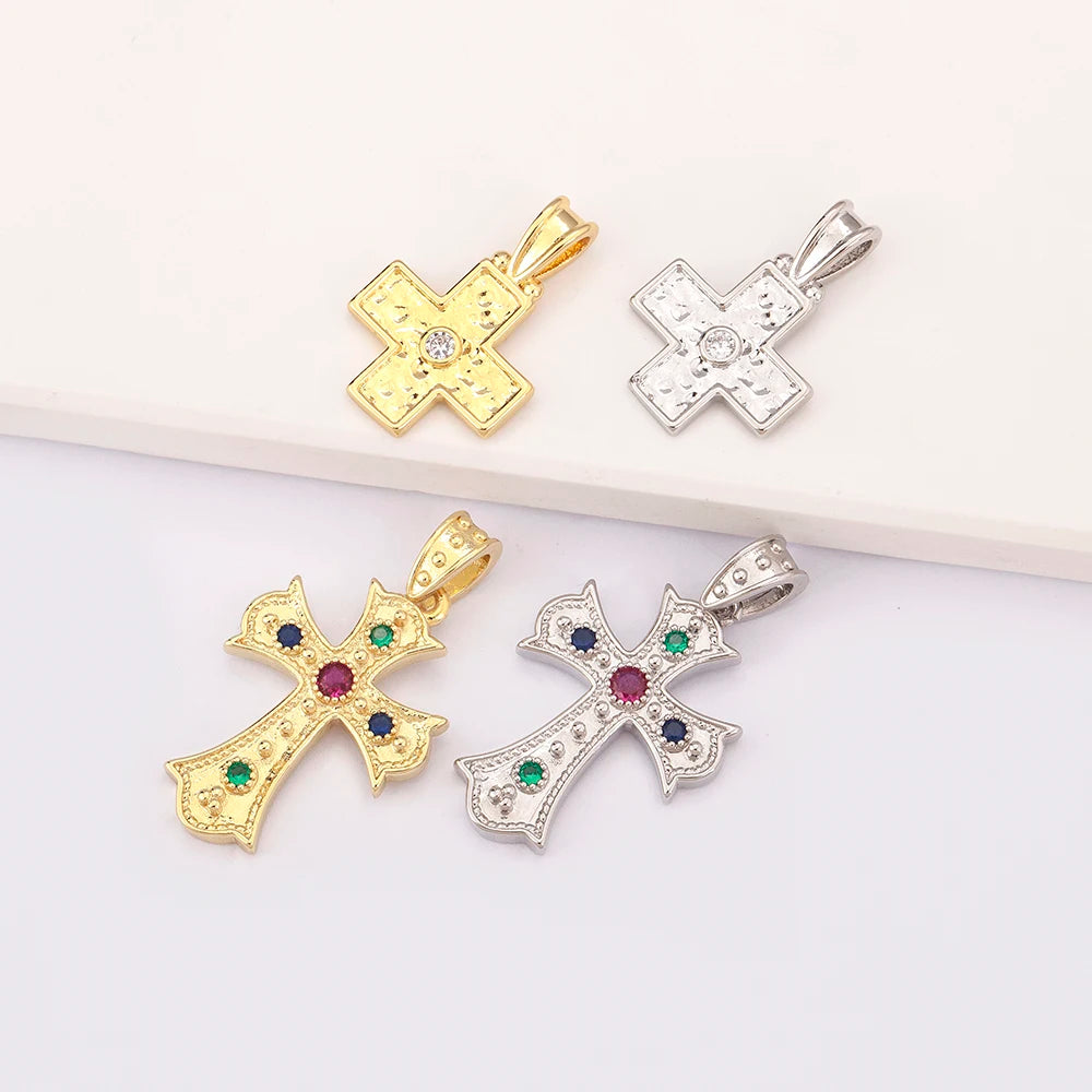 New Retro Christian Jesus Cross Pendant DIY Necklace For Women Copper Shiny Zircon Charms Jewelry Making Supplies Accessories