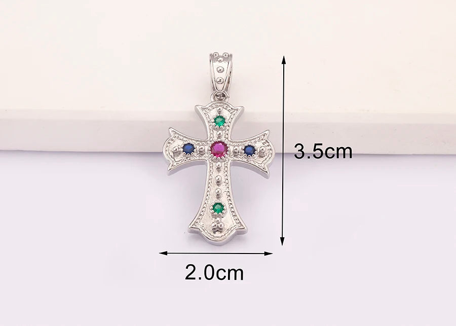 New Retro Christian Jesus Cross Pendant DIY Necklace For Women Copper Shiny Zircon Charms Jewelry Making Supplies Accessories