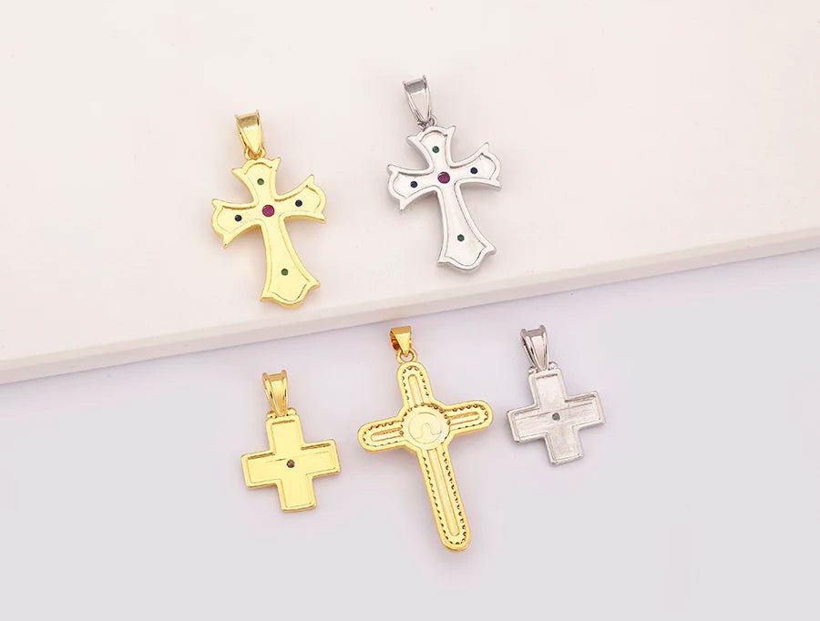 New Retro Christian Jesus Cross Pendant DIY Necklace For Women Copper Shiny Zircon Charms Jewelry Making Supplies Accessories