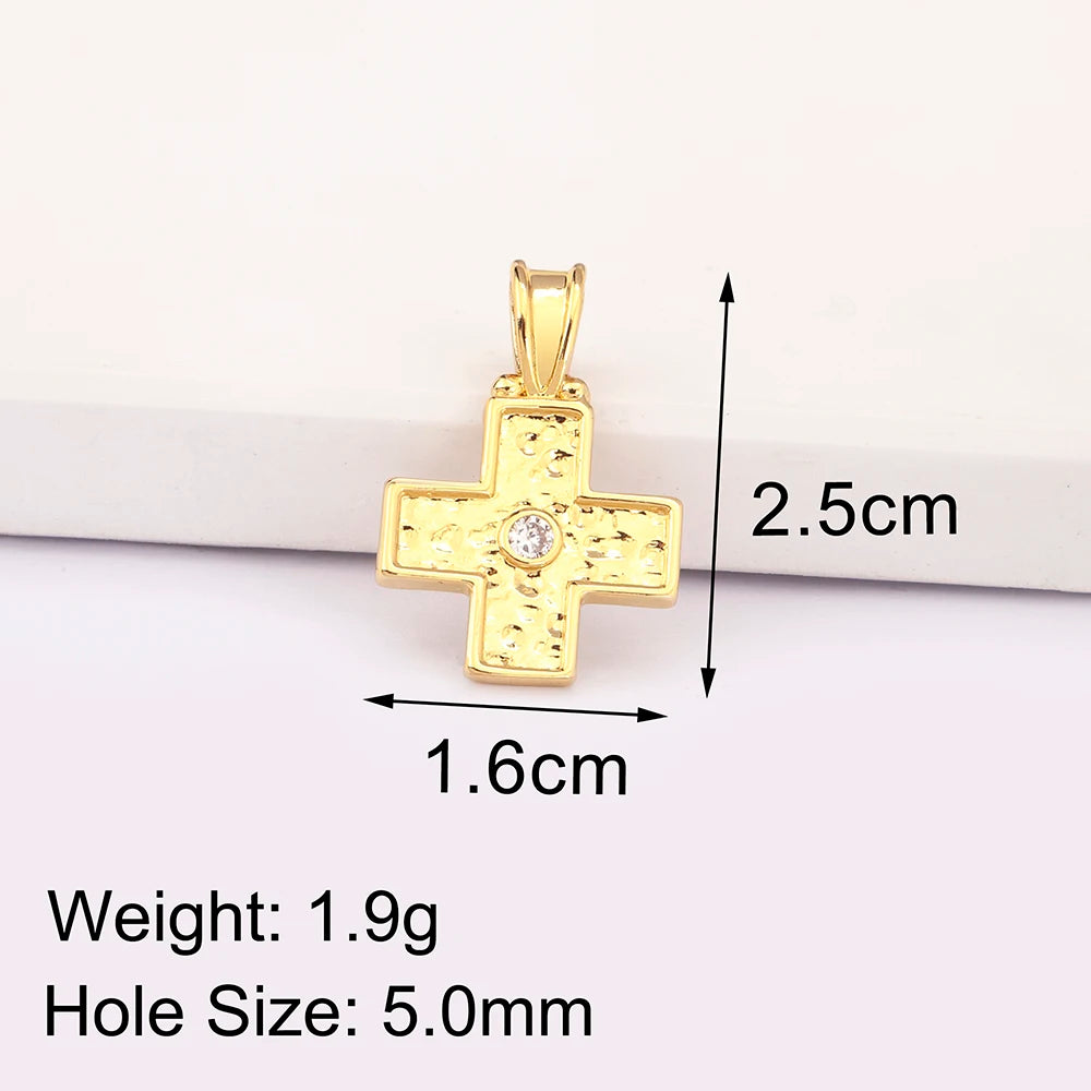 New Retro Christian Jesus Cross Pendant DIY Necklace For Women Copper Shiny Zircon Charms Jewelry Making Supplies Accessories