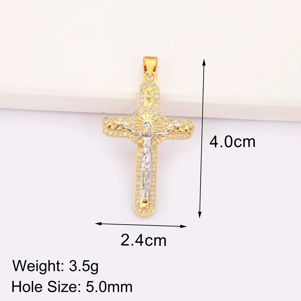 New Retro Christian Jesus Cross Pendant DIY Necklace For Women Copper Shiny Zircon Charms Jewelry Making Supplies Accessories