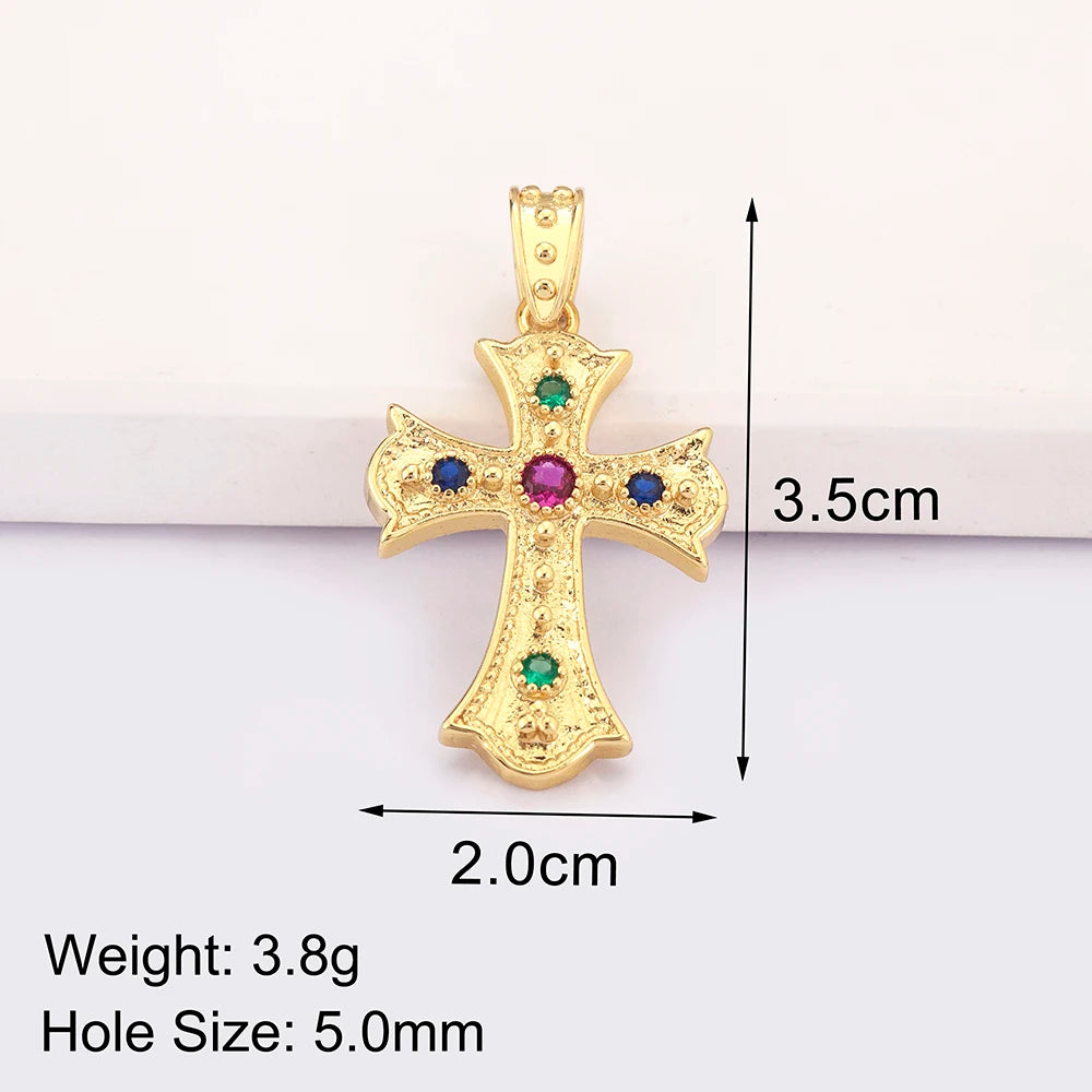 New Retro Christian Jesus Cross Pendant DIY Necklace For Women Copper Shiny Zircon Charms Jewelry Making Supplies Accessories