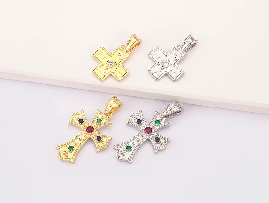 New Retro Christian Jesus Cross Pendant DIY Necklace For Women Copper Shiny Zircon Charms Jewelry Making Supplies Accessories