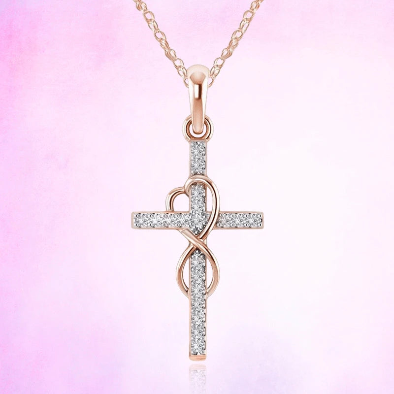 Japan Korea Heart Hollowed Pendant Minimalist Cross Necklace For Women Girl Senior Rhinestone Christian Jewelry Accessories Gift