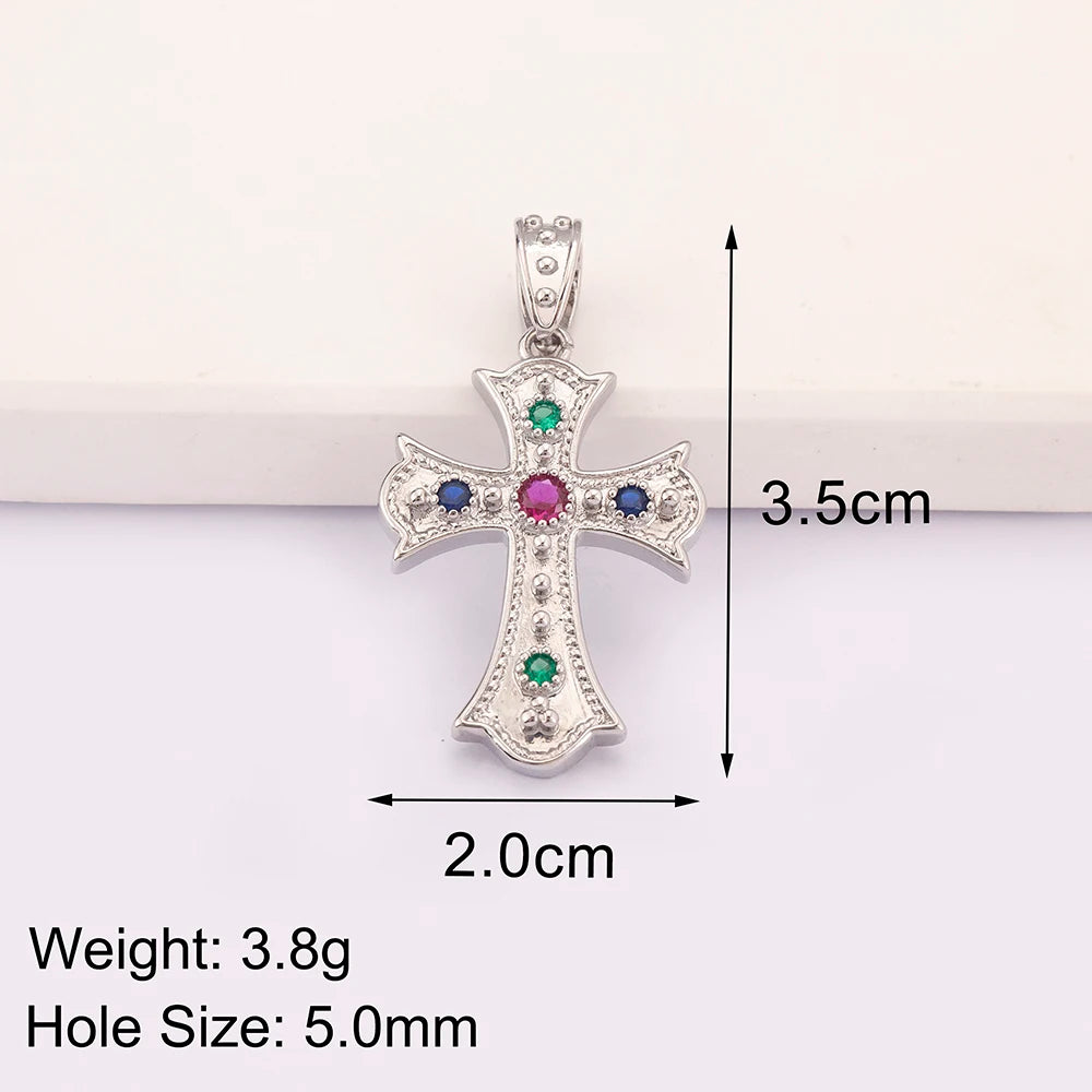 New Retro Christian Jesus Cross Pendant DIY Necklace For Women Copper Shiny Zircon Charms Jewelry Making Supplies Accessories