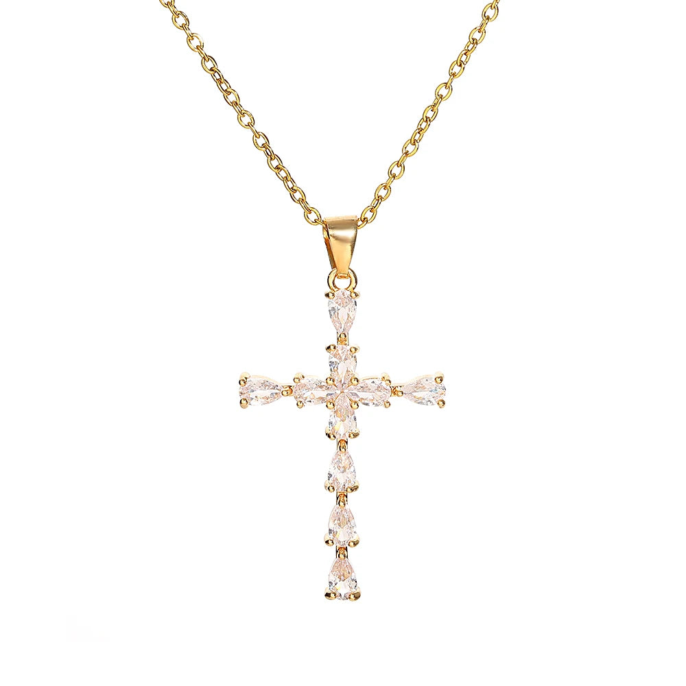 Religious Cross Necklace For Women Men Stainless Steel Chain Necklaces Christian Pendant Collar Pray Baptism Christmas Gift
