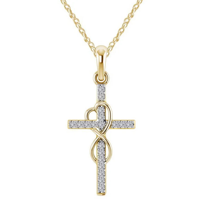 Japan Korea Heart Hollowed Pendant Minimalist Cross Necklace For Women Girl Senior Rhinestone Christian Jewelry Accessories Gift