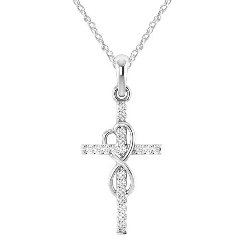 Japan Korea Heart Hollowed Pendant Minimalist Cross Necklace For Women Girl Senior Rhinestone Christian Jewelry Accessories Gift