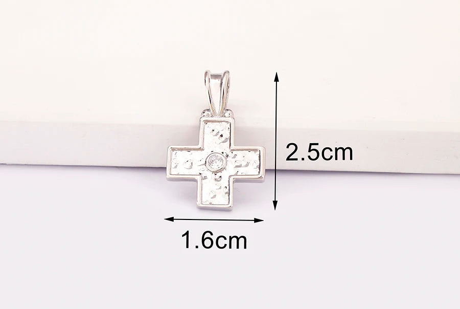 New Retro Christian Jesus Cross Pendant DIY Necklace For Women Copper Shiny Zircon Charms Jewelry Making Supplies Accessories