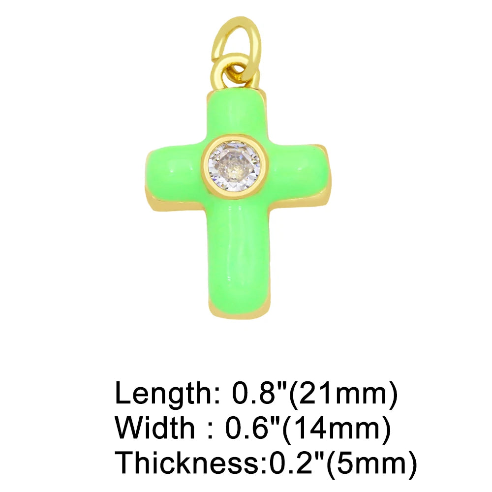 Colorful Small Christian Cross Necklace Pendants CZ Gold Plated Copper Religious Accessories for Jewelry