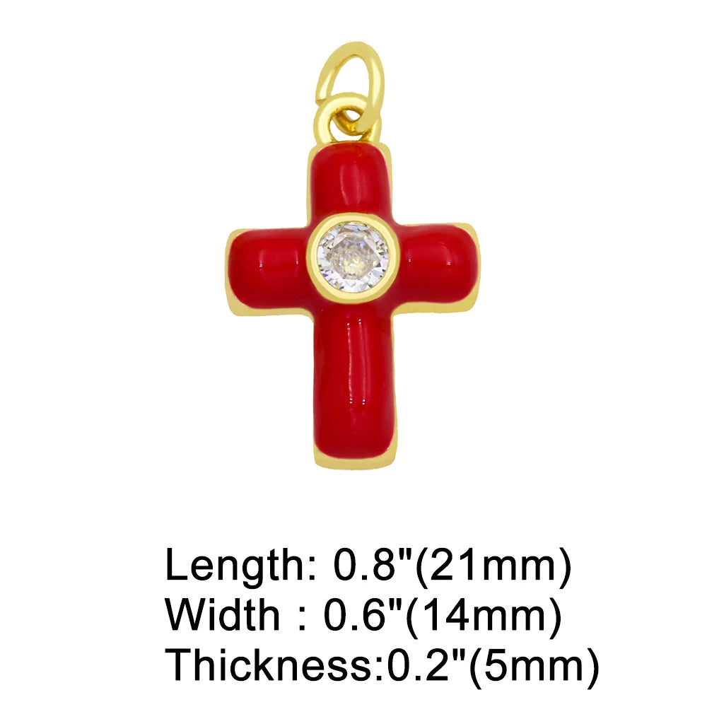 Colorful Small Christian Cross Necklace Pendants CZ Gold Plated Copper Religious Accessories for Jewelry