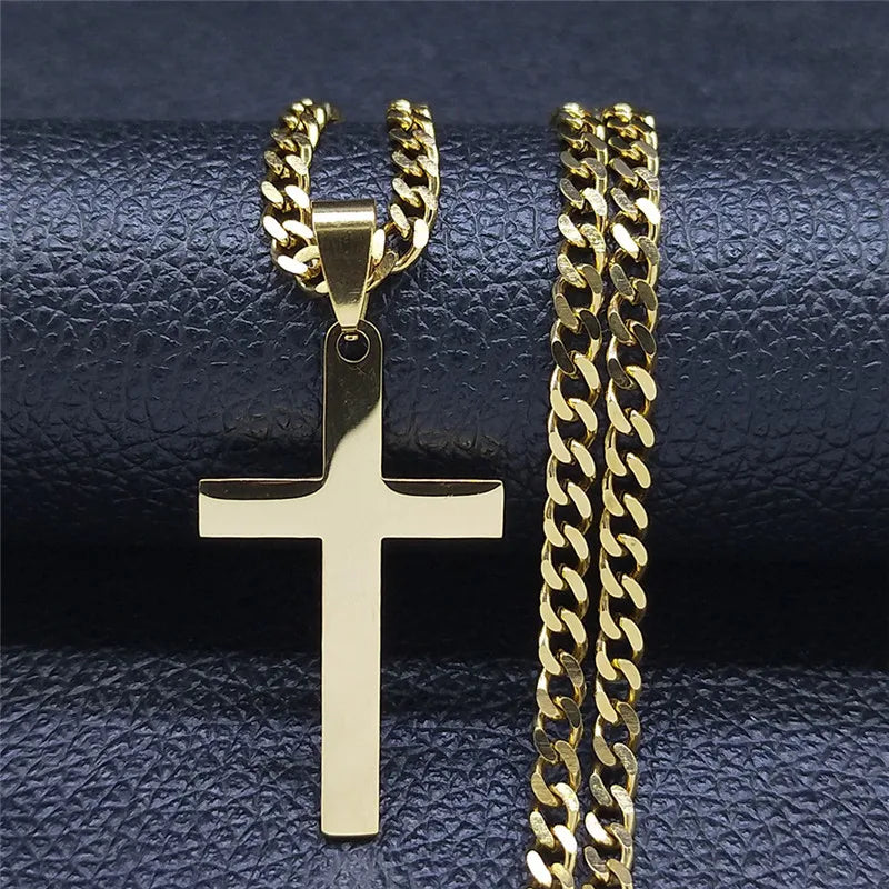 Christian Stainless Steel Jesus Cross Chain Necklace for Women Men Gold Color Statement Necklace Jewelry collier croix