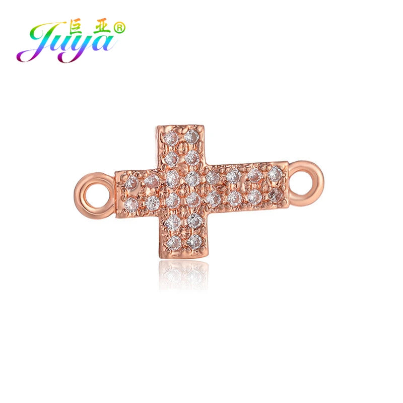 DIY Religious Christian Jewelry Making Accessories Micro Pave Zircon Gold Infinity Cross Charm Connectors Findings