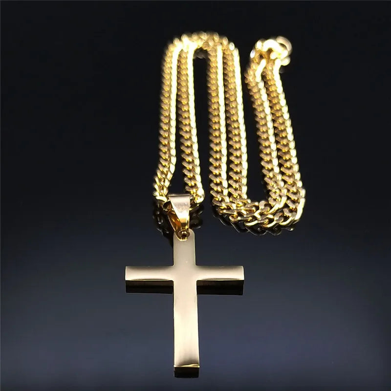 Christian Stainless Steel Jesus Cross Chain Necklace for Women Men Gold Color Statement Necklace Jewelry collier croix