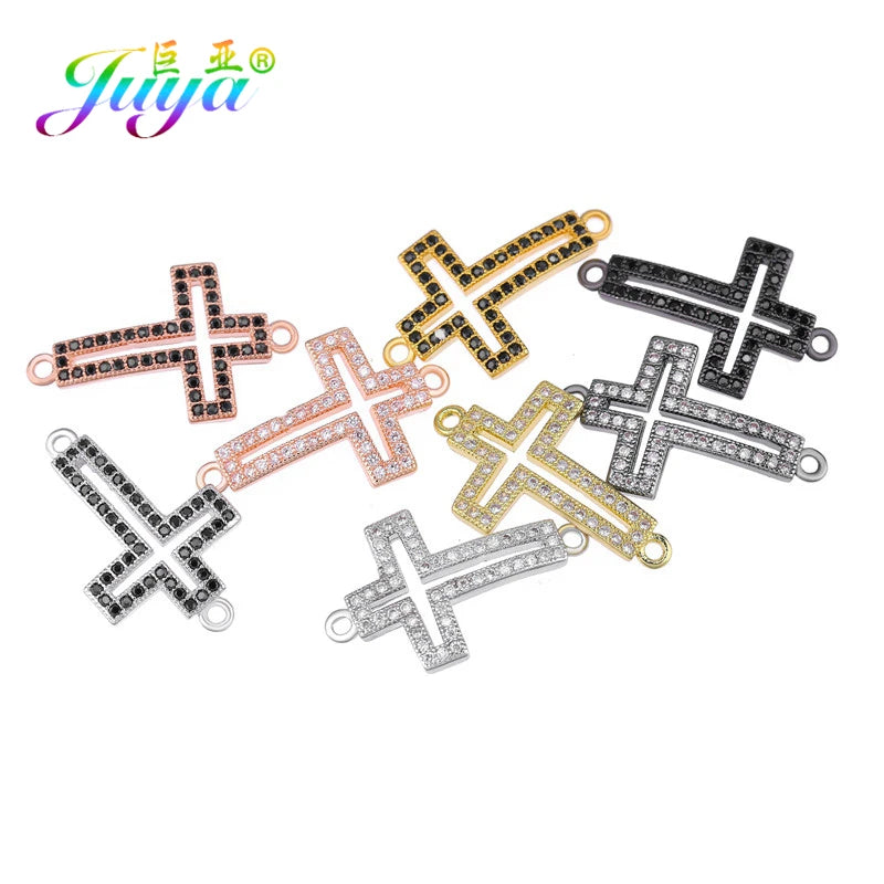 DIY Religious Christian Jewelry Making Accessories Micro Pave Zircon Gold Infinity Cross Charm Connectors Findings