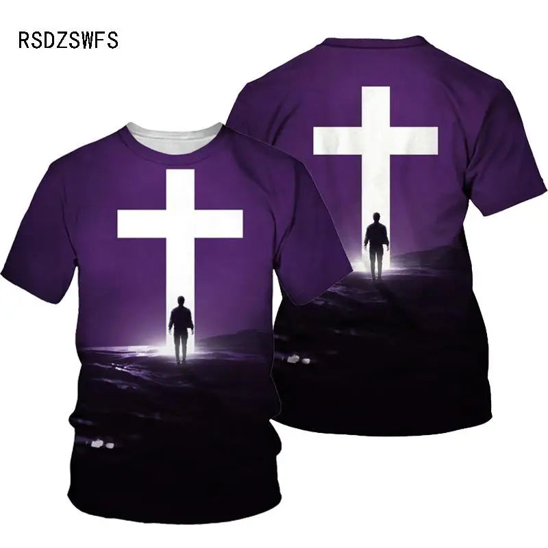 3D Cross Print Men T-shirt Jesus 2025 O Neck Short Sleeve Tees Tops Christian Style Male Clothes Fashion Casual T-shirt