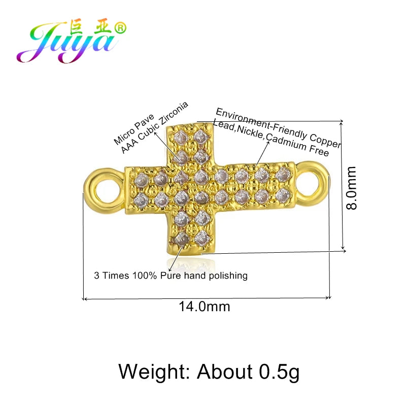 DIY Religious Christian Jewelry Making Accessories Micro Pave Zircon Gold Infinity Cross Charm Connectors Findings