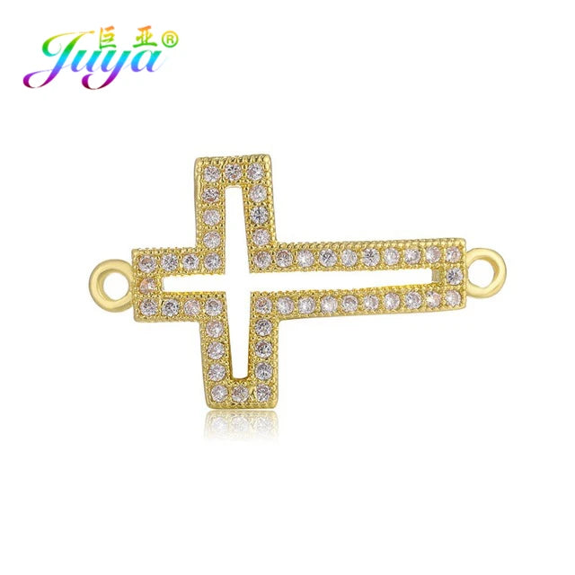 DIY Religious Christian Jewelry Making Accessories Micro Pave Zircon Gold Infinity Cross Charm Connectors Findings