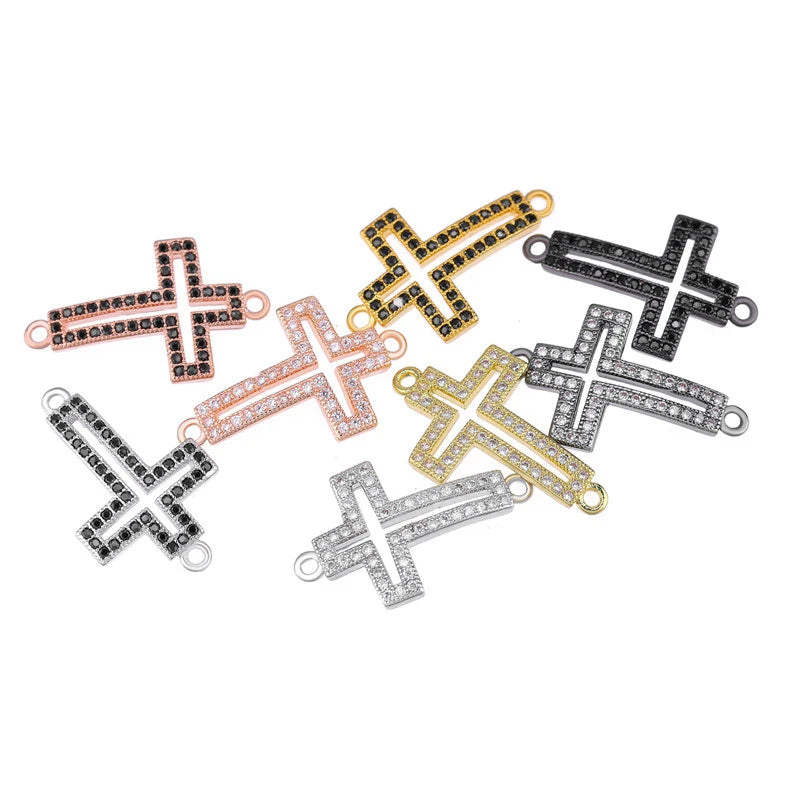 DIY Religious Christian Jewelry Making Accessories Micro Pave Zircon Gold Infinity Cross Charm Connectors Findings