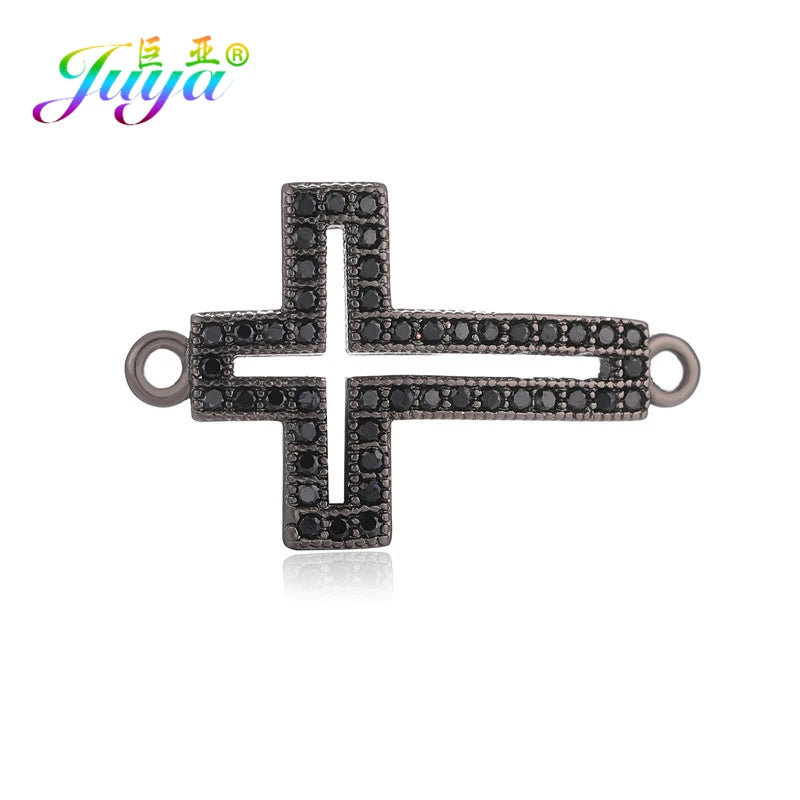 DIY Religious Christian Jewelry Making Accessories Micro Pave Zircon Gold Infinity Cross Charm Connectors Findings