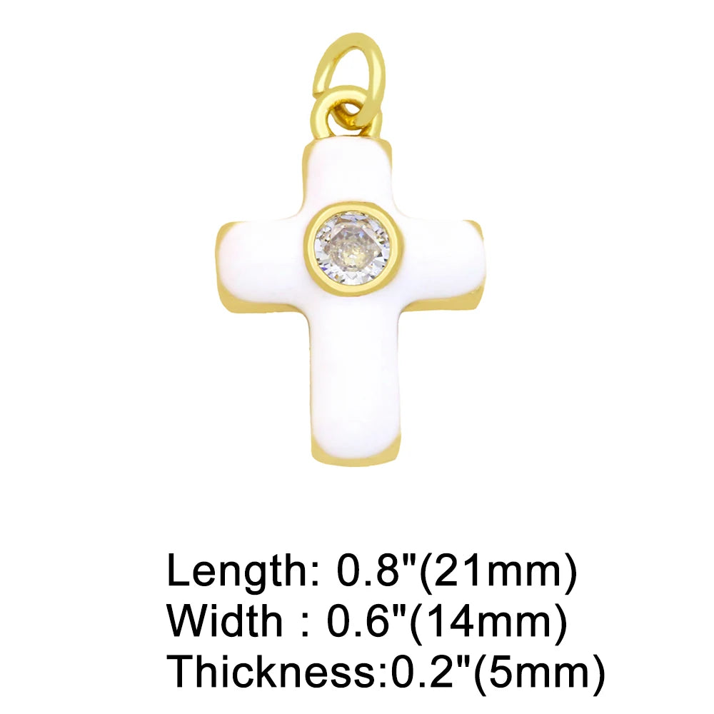 Colorful Small Christian Cross Necklace Pendants CZ Gold Plated Copper Religious Accessories for Jewelry
