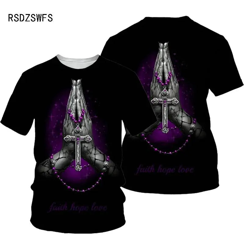 3D Cross Print Men T-shirt Jesus 2025 O Neck Short Sleeve Tees Tops Christian Style Male Clothes Fashion Casual T-shirt