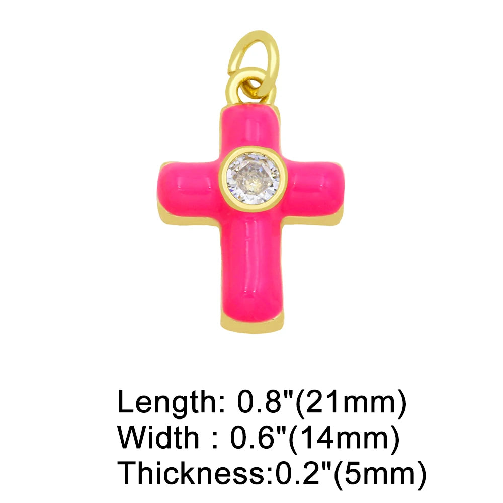 Colorful Small Christian Cross Necklace Pendants CZ Gold Plated Copper Religious Accessories for Jewelry