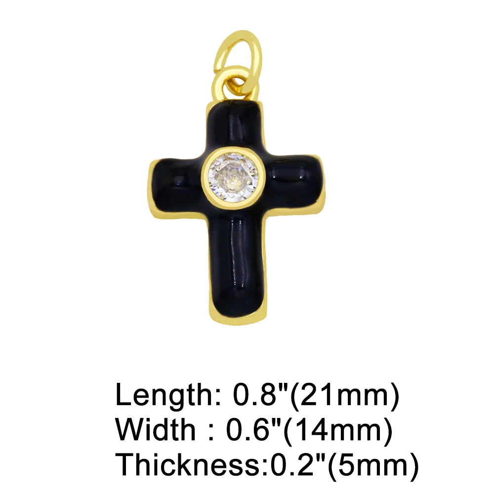 Colorful Small Christian Cross Necklace Pendants CZ Gold Plated Copper Religious Accessories for Jewelry