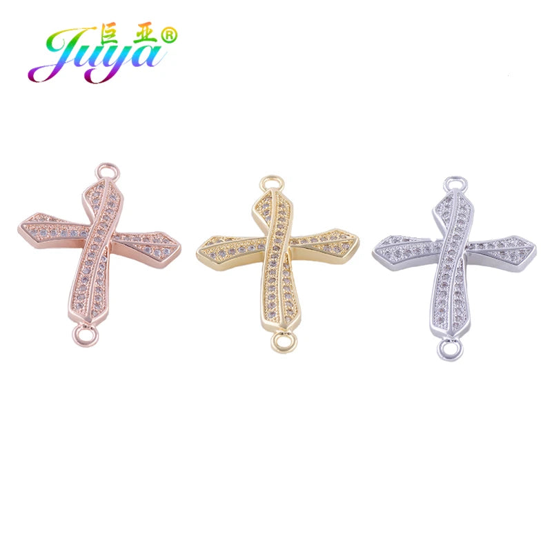 DIY Religious Christian Jewelry Making Accessories Micro Pave Zircon Gold Infinity Cross Charm Connectors Findings