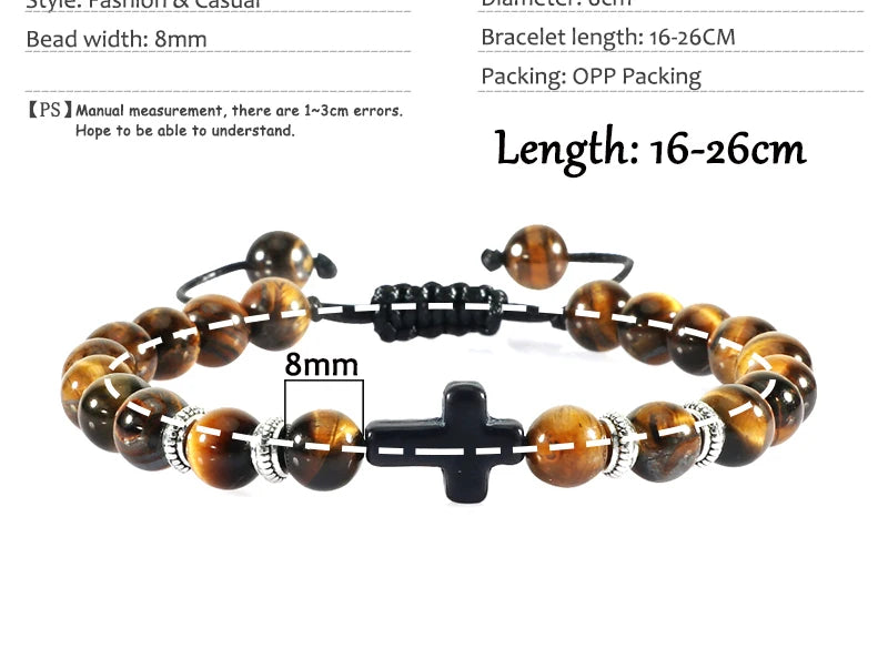 Handmade Natural Stone Wooden Beaded Bracelet Christian Jesus Cross Braided Bracelets Men Women Prayer Jewelry Couple Gift