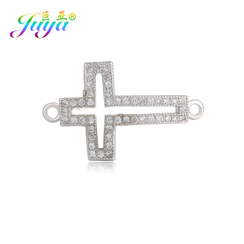 DIY Religious Christian Jewelry Making Accessories Micro Pave Zircon Gold Infinity Cross Charm Connectors Findings