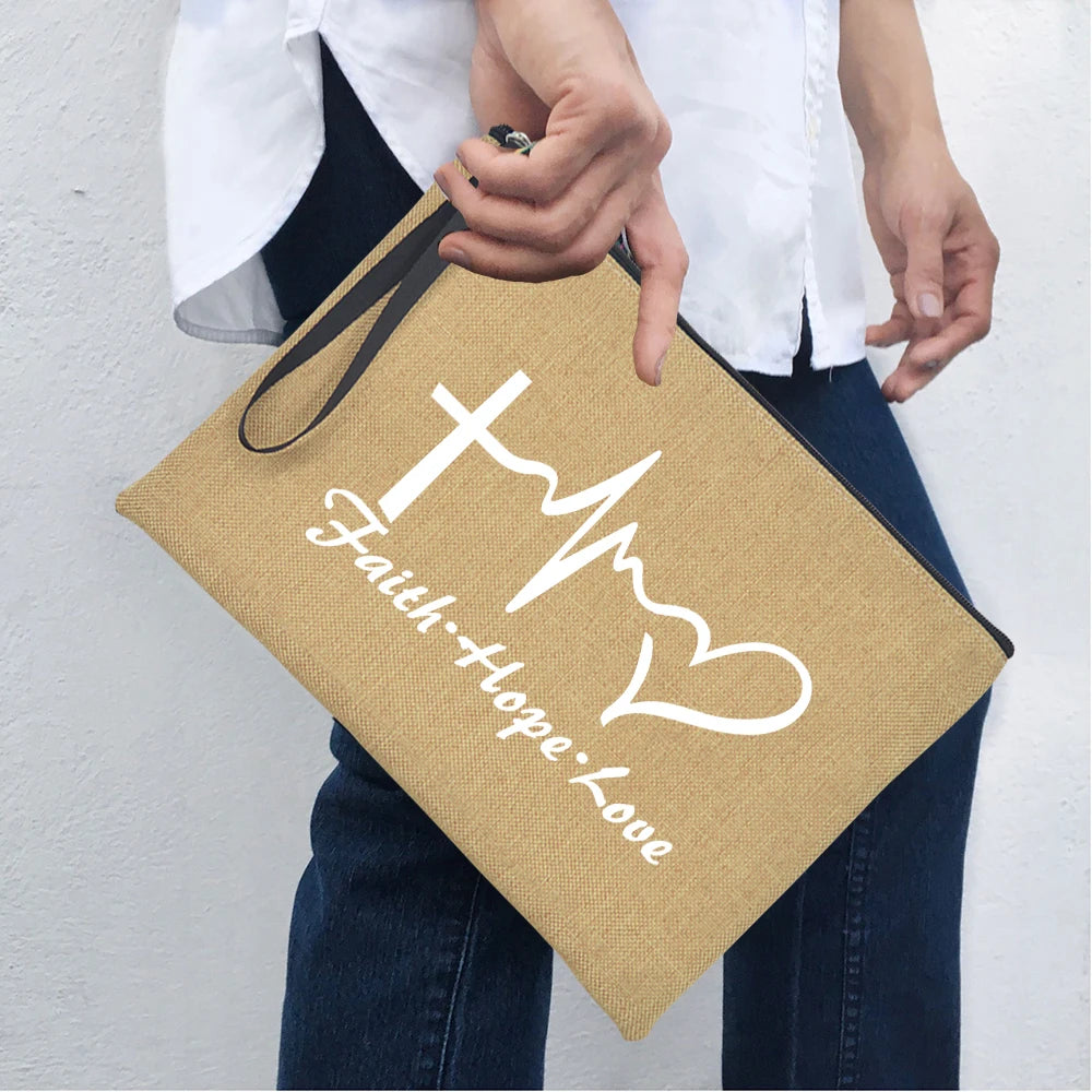 Jesus Is My God King Everything Women Zipper Cosmetic Bags Vintage Harajuku Christian Faith Large Makeup Clutch Handbag Purse