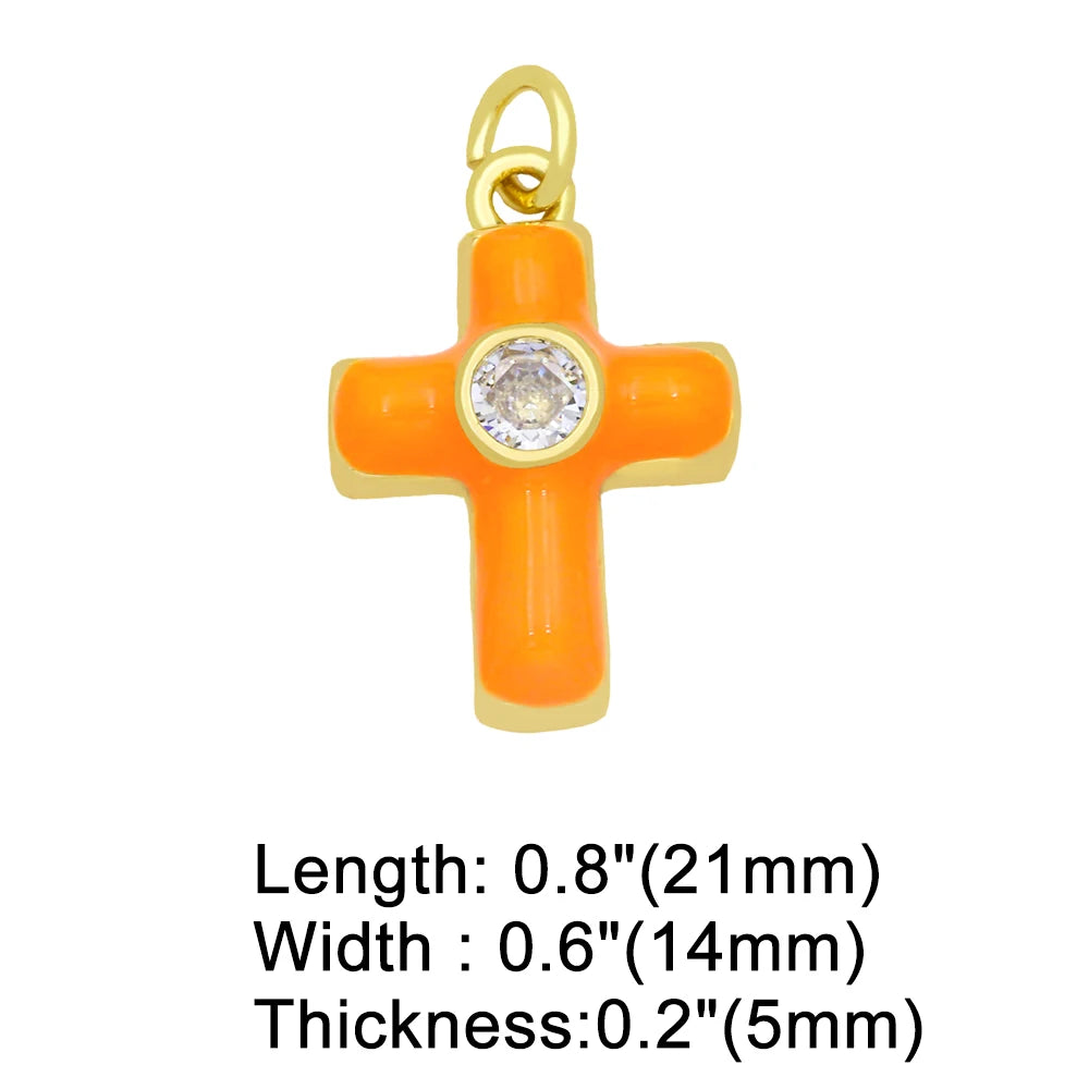 Colorful Small Christian Cross Necklace Pendants CZ Gold Plated Copper Religious Accessories for Jewelry