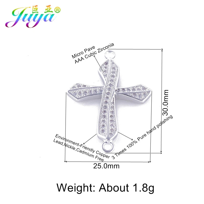 DIY Religious Christian Jewelry Making Accessories Micro Pave Zircon Gold Infinity Cross Charm Connectors Findings