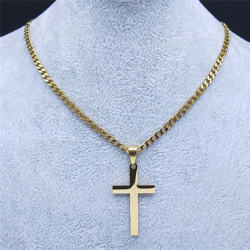 Christian Stainless Steel Jesus Cross Chain Necklace for Women Men Gold Color Statement Necklace Jewelry collier croix
