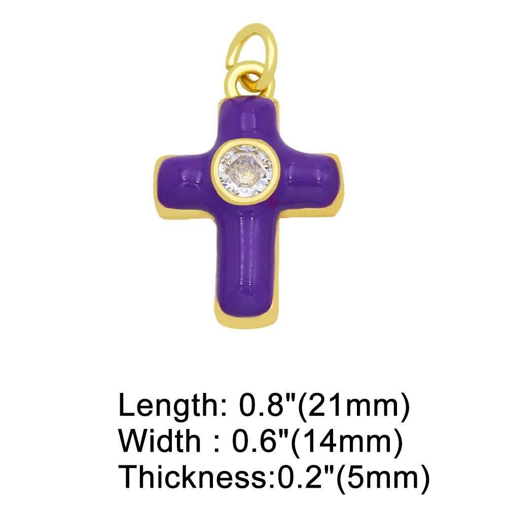 Colorful Small Christian Cross Necklace Pendants CZ Gold Plated Copper Religious Accessories for Jewelry