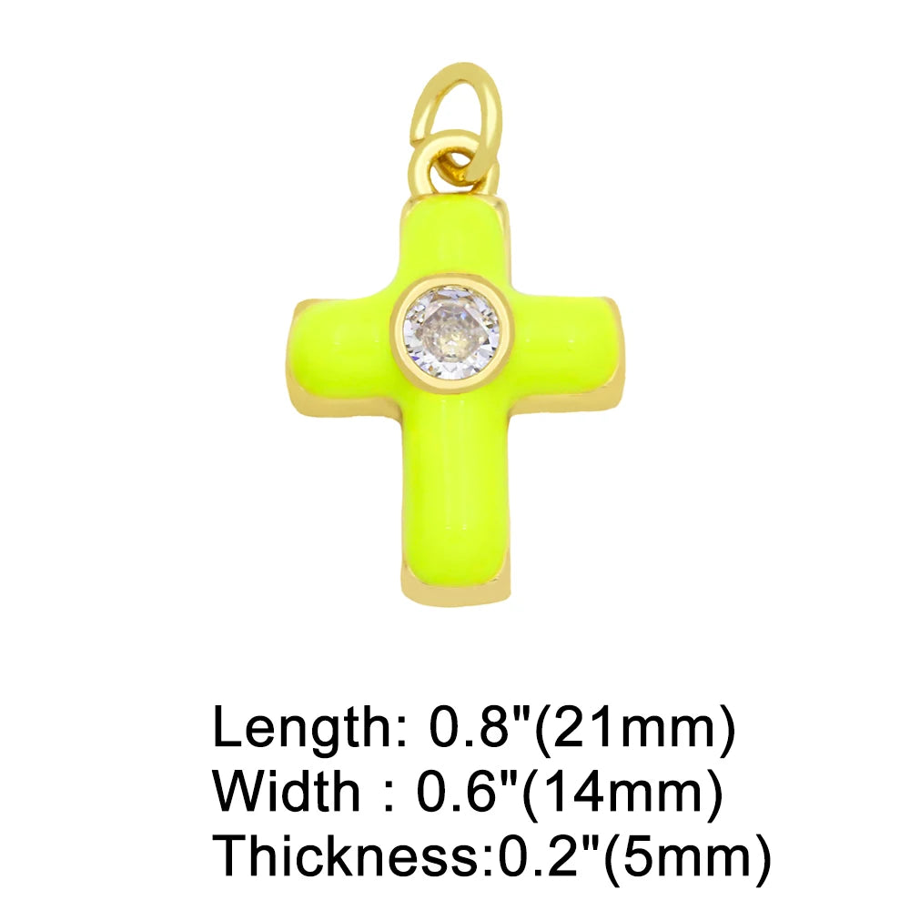 Colorful Small Christian Cross Necklace Pendants CZ Gold Plated Copper Religious Accessories for Jewelry