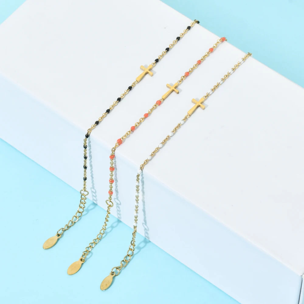 Boho Thin Style Fashion Chain Jesus Christian Stainless Steel Bracelet Women Gold Color Charm Cross Bracelet Girls Jewelry