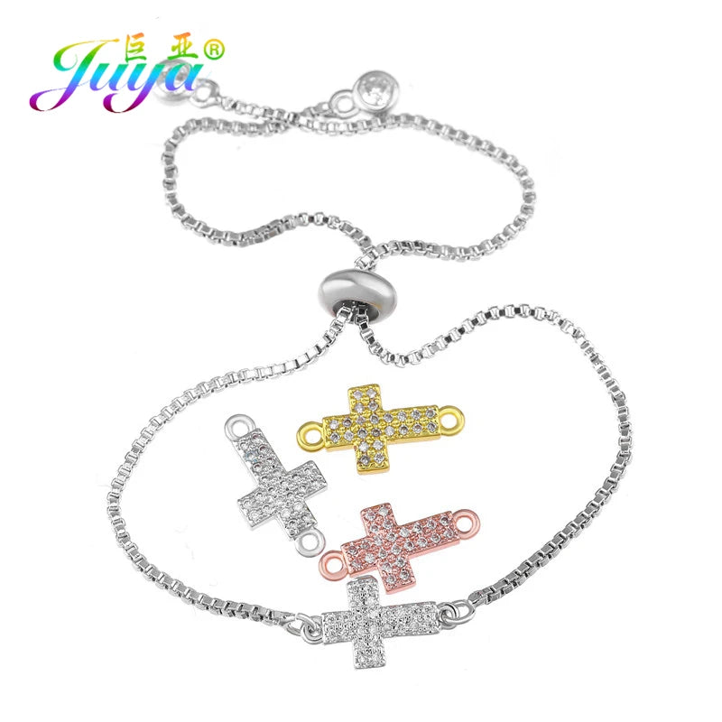 DIY Religious Christian Jewelry Making Accessories Micro Pave Zircon Gold Infinity Cross Charm Connectors Findings