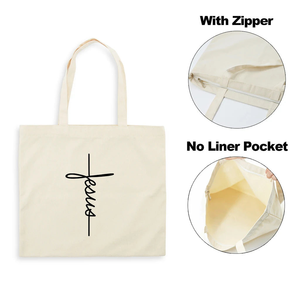 Fashion Women Shopping Bag Canvas Tote Jesus Is My God Print Shoulder Bag Foldable Eco Reusable Christian Female Shopper Handbag