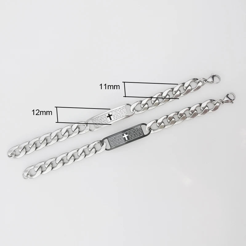 Men's Cross Bible Text Christian Bracelet Engraving Punk Stainless Steel Fashion Accessories Jewelry