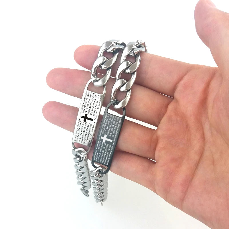 Men's Cross Bible Text Christian Bracelet Engraving Punk Stainless Steel Fashion Accessories Jewelry