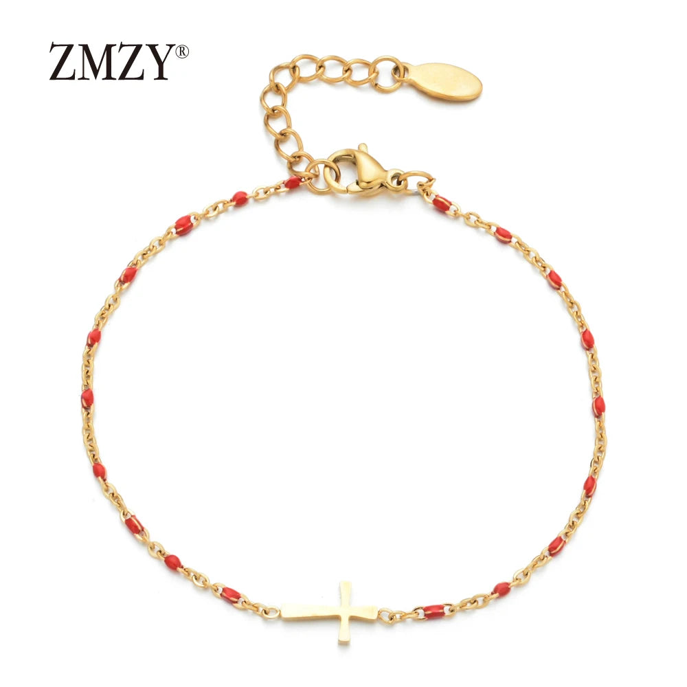 Boho Thin Style Fashion Chain Jesus Christian Stainless Steel Bracelet Women Gold Color Charm Cross Bracelet Girls Jewelry