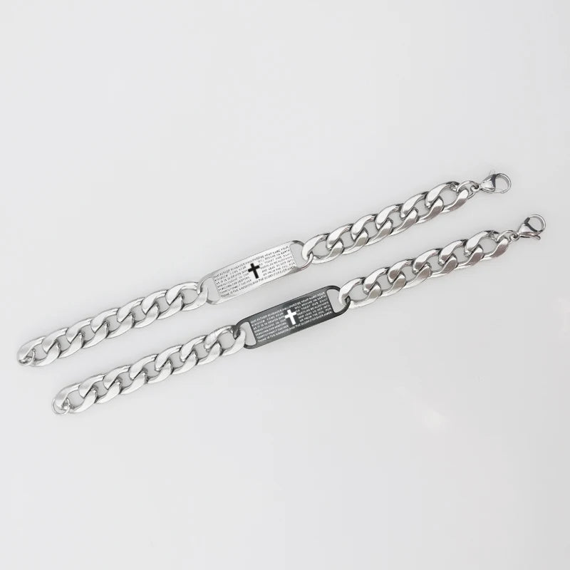 Men's Cross Bible Text Christian Bracelet Engraving Punk Stainless Steel Fashion Accessories Jewelry