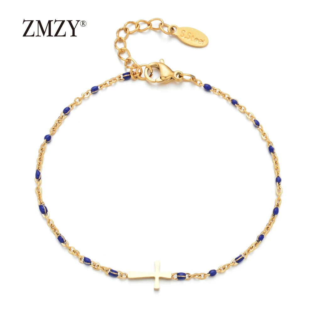 Boho Thin Style Fashion Chain Jesus Christian Stainless Steel Bracelet Women Gold Color Charm Cross Bracelet Girls Jewelry