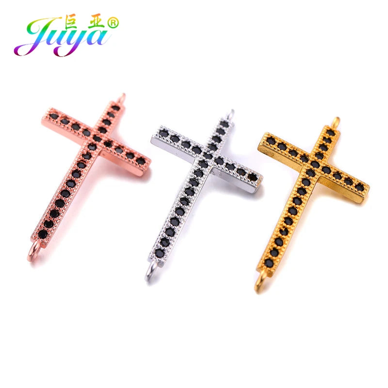 DIY Religious Christian Jewelry Making Accessories Micro Pave Zircon Gold Infinity Cross Charm Connectors Findings