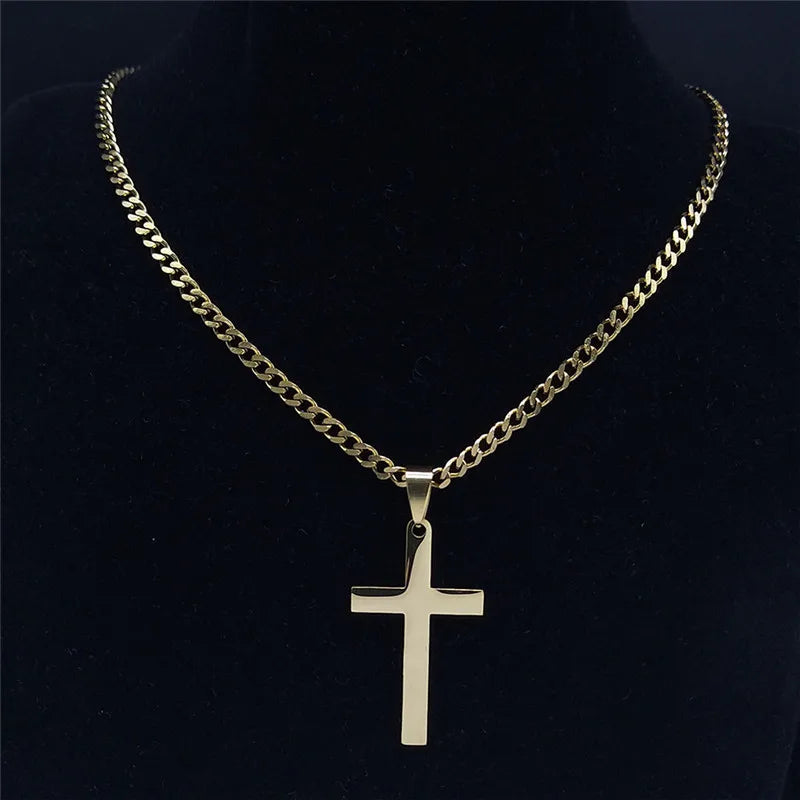 Christian Stainless Steel Jesus Cross Chain Necklace for Women Men Gold Color Statement Necklace Jewelry collier croix