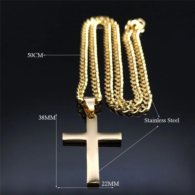Christian Stainless Steel Jesus Cross Chain Necklace for Women Men Gold Color Statement Necklace Jewelry collier croix
